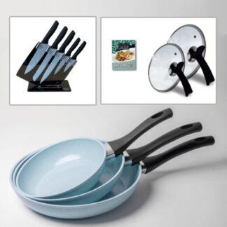 Starlyf Jade Pan Set - Padelle + coperchi + Set di coltelli giada + Ricettario