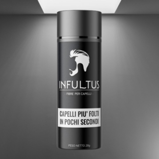 Infultus, fibre per capelli a base di cheratina, offrono un look naturale e resistente. Disponibili in 4 colori, si applicano facilmente per capelli folti e perfetti..